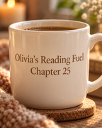 Close-up of the printed custom text on the glossy ceramic mug