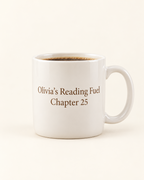 Personalized ceramic mug with custom name and message on a plain cream background